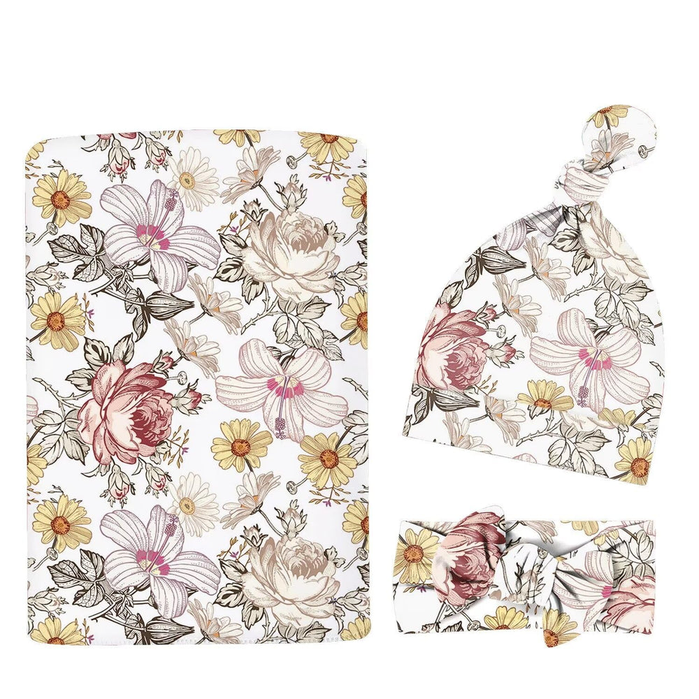 MdouLy newborn swaddle set with floral blanket, provides gentle wrap for calm, cozy sleep