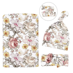 MdouLy floral swaddle set shown with headband and bow for adorable photo-worthy outfits