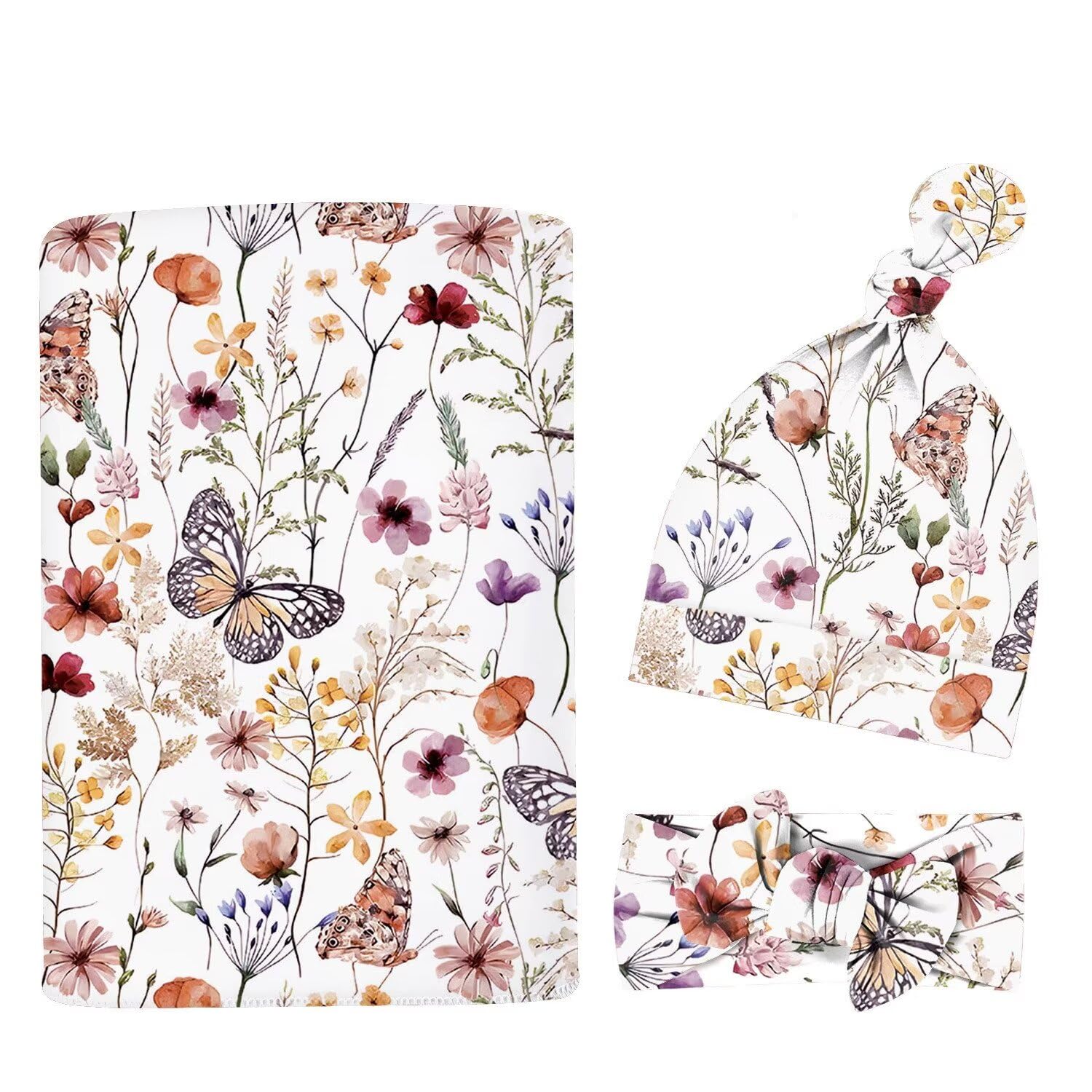 MdouLy newborn swaddle set with wildflower print for cozy comfort