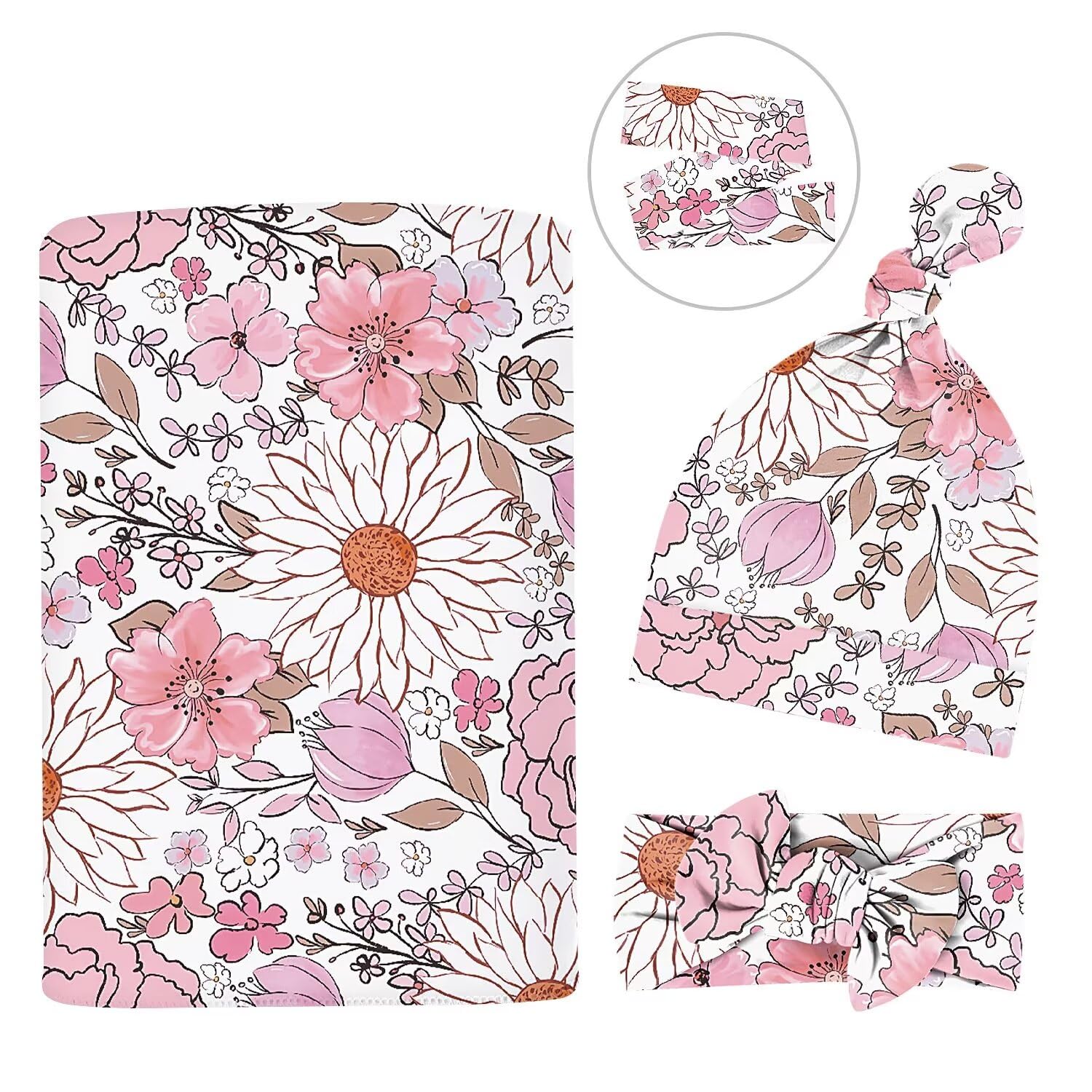 MdouLy wildflower baby blanket laid flat to highlight colorful, cozy design