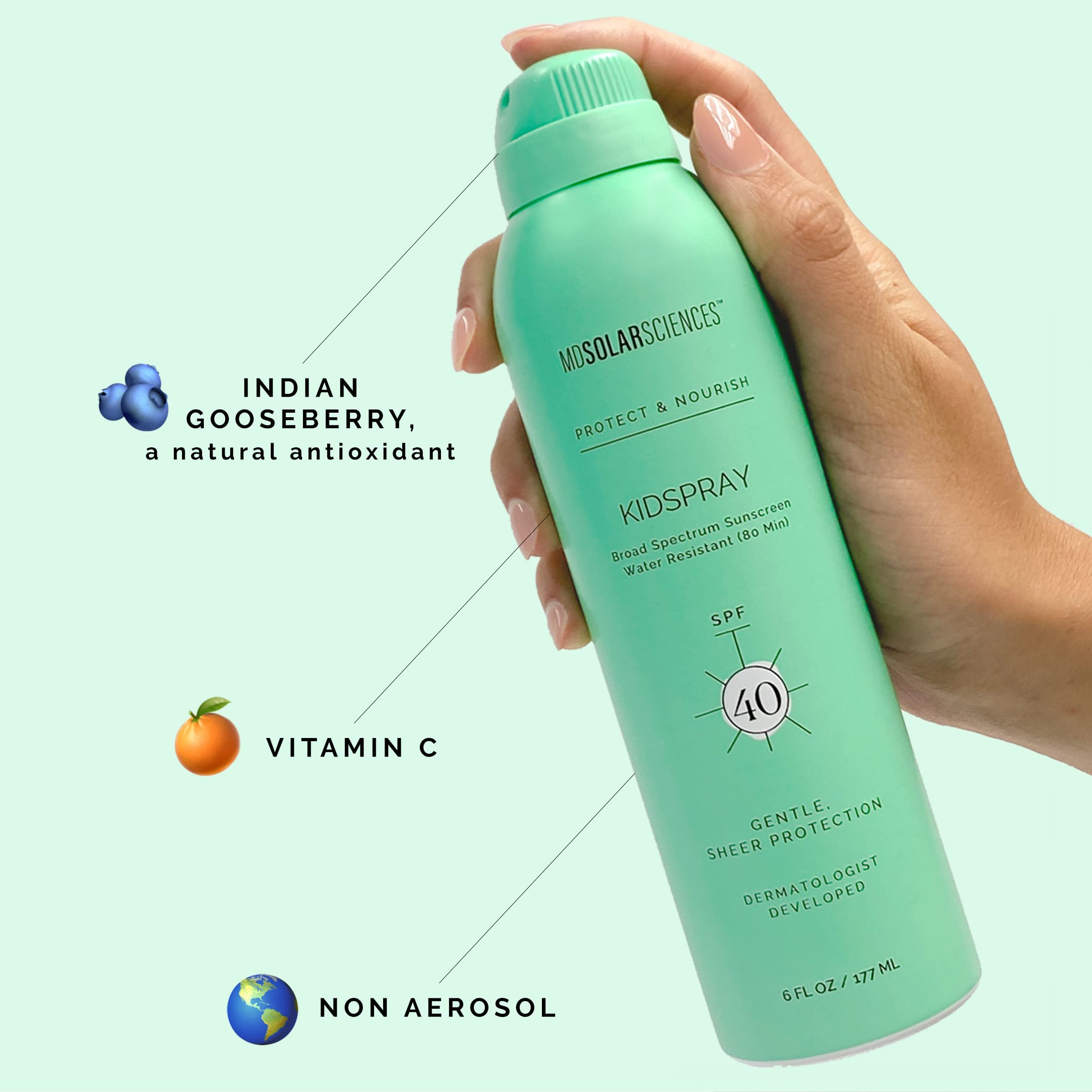 MDSolarSciences KidSpray antioxidant blend with Indian gooseberry protects during sun.