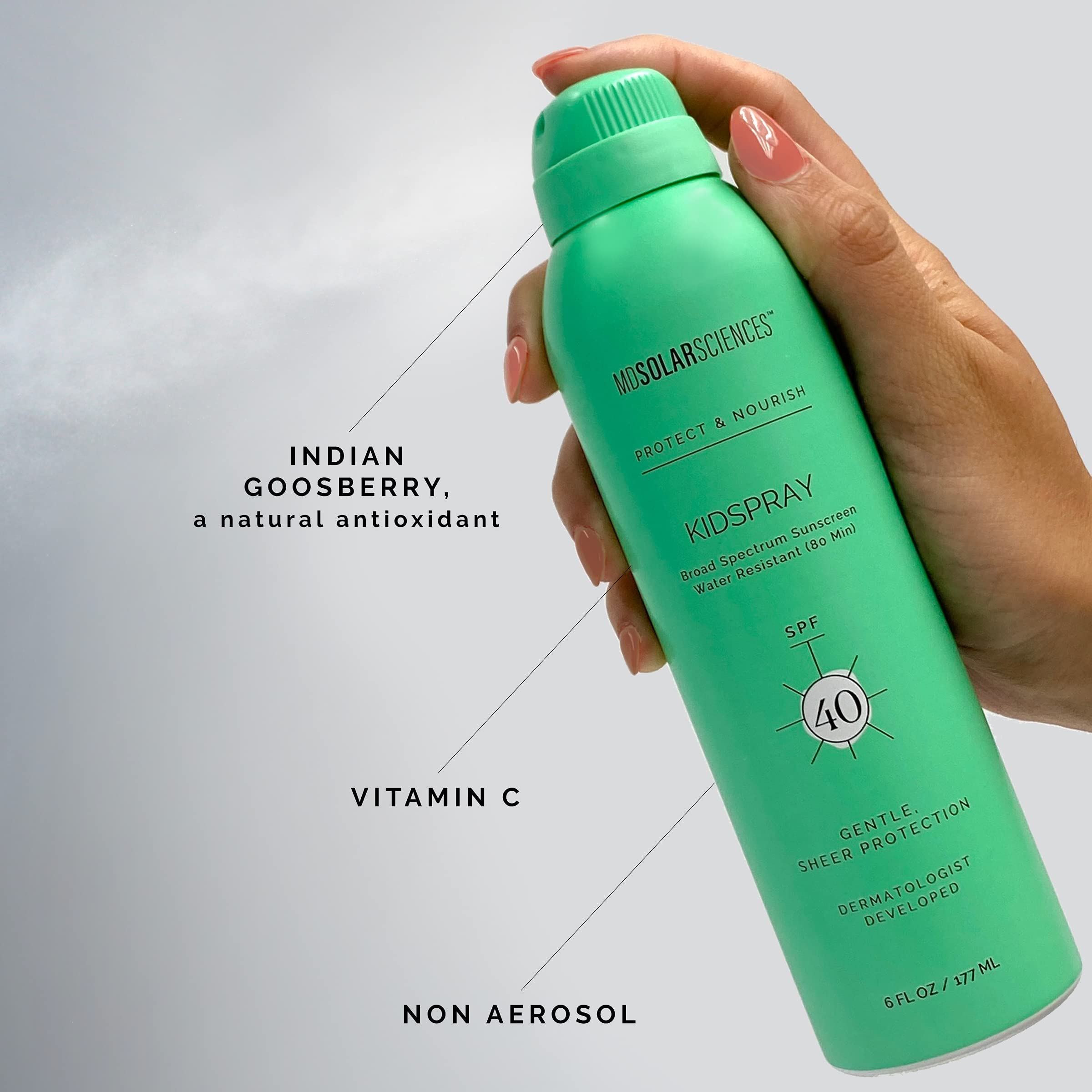 MDSolarSciences KidSpray non-greasy finish dries quickly after application.