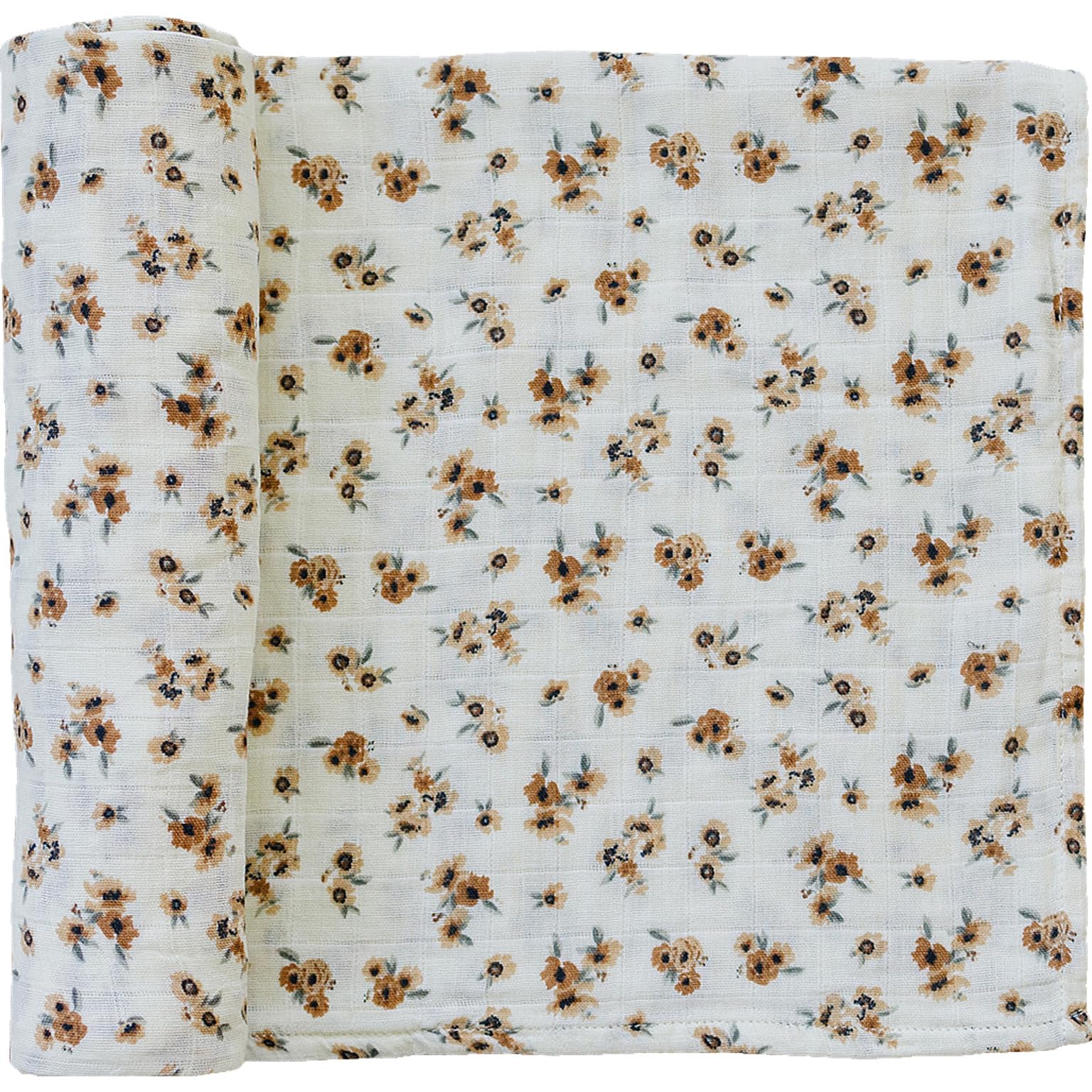 Mebie Baby Autumn Bloom swaddle laid out for newborn snugness and breathable comfort