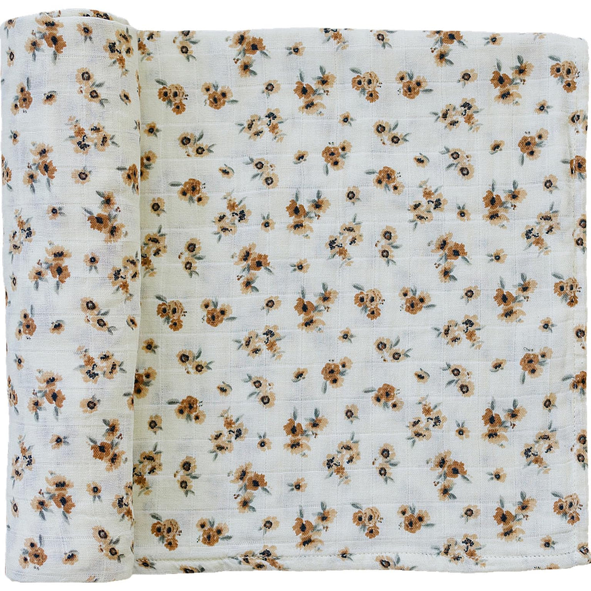 Mebie Baby Autumn Bloom swaddle laid out for newborn snugness and breathable comfort