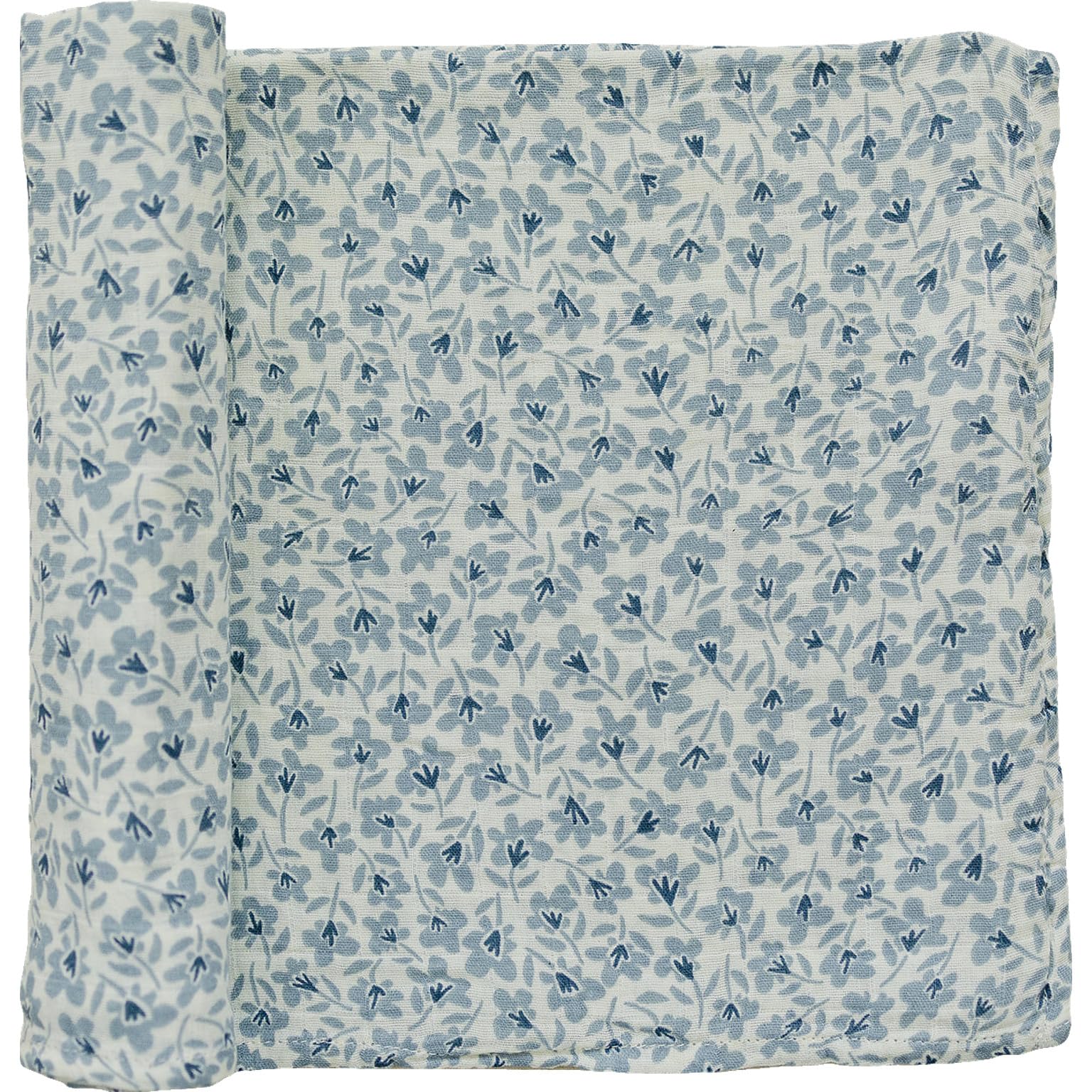Mebie Baby Blue Blossom swaddle outer view in breathable muslin for comfort