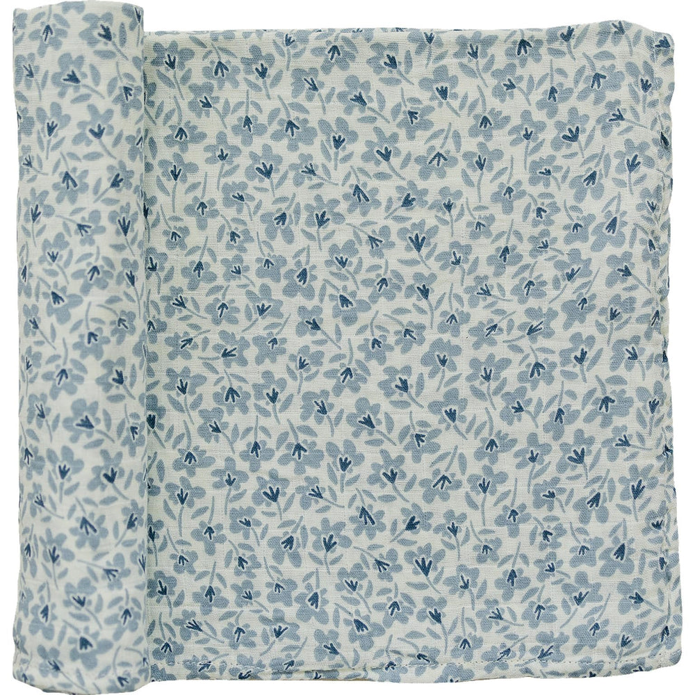 Mebie Baby Blue Blossom swaddle outer view in breathable muslin for comfort