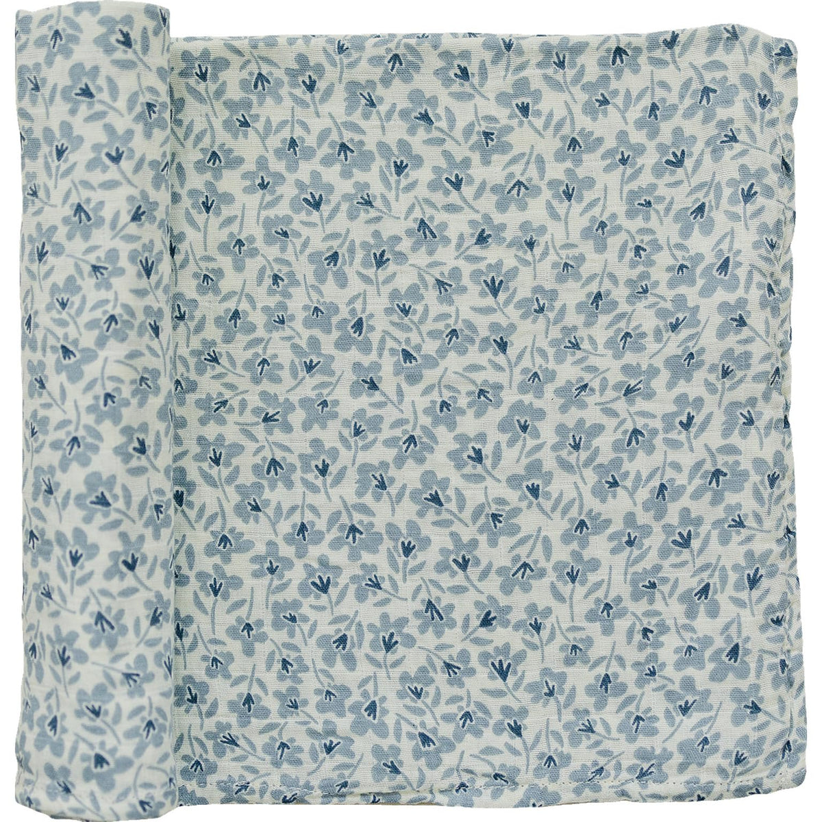 Mebie Baby Blue Blossom swaddle outer view in breathable muslin for comfort