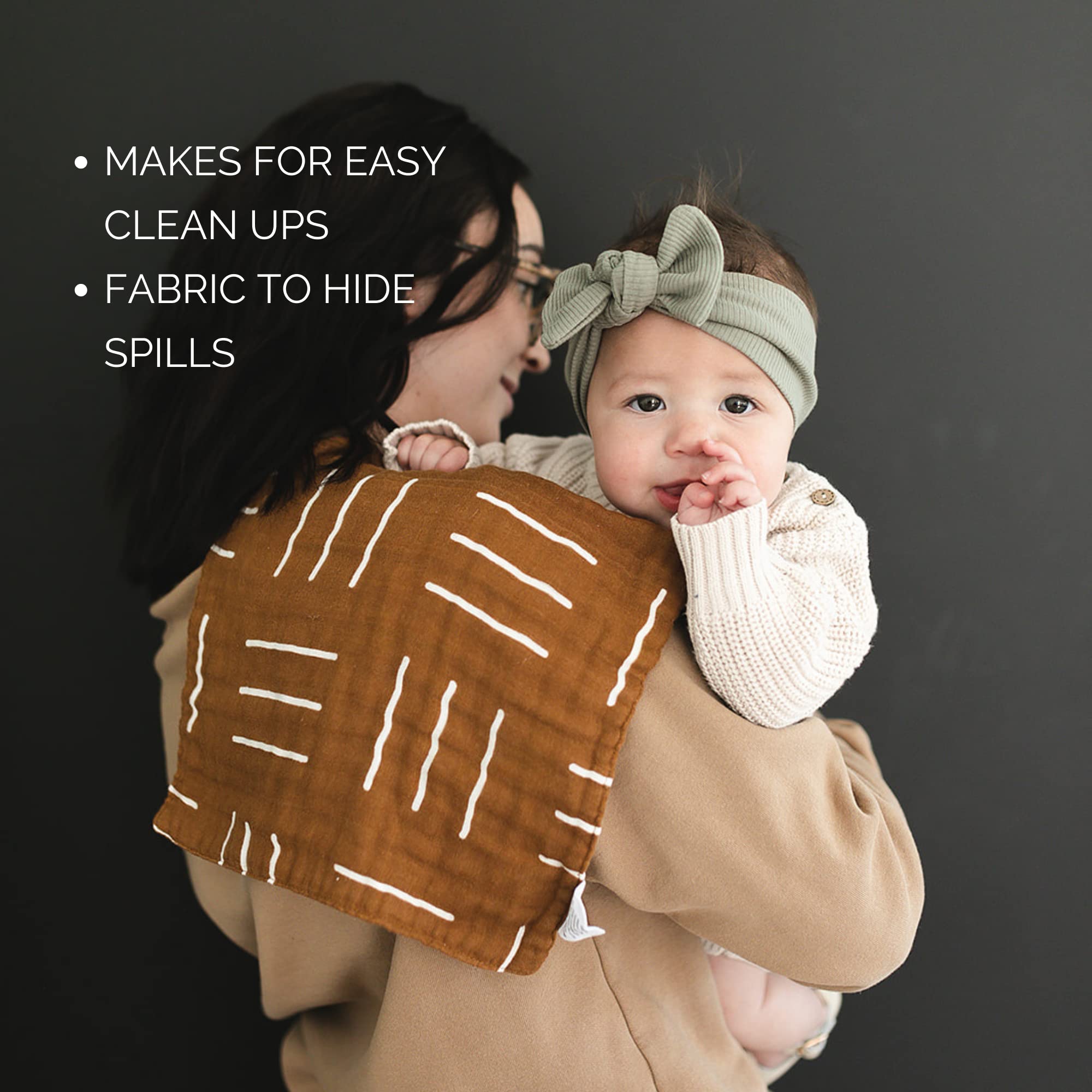 Mebie Baby Burp Cloths in use with baby; protects clothing during feeding.