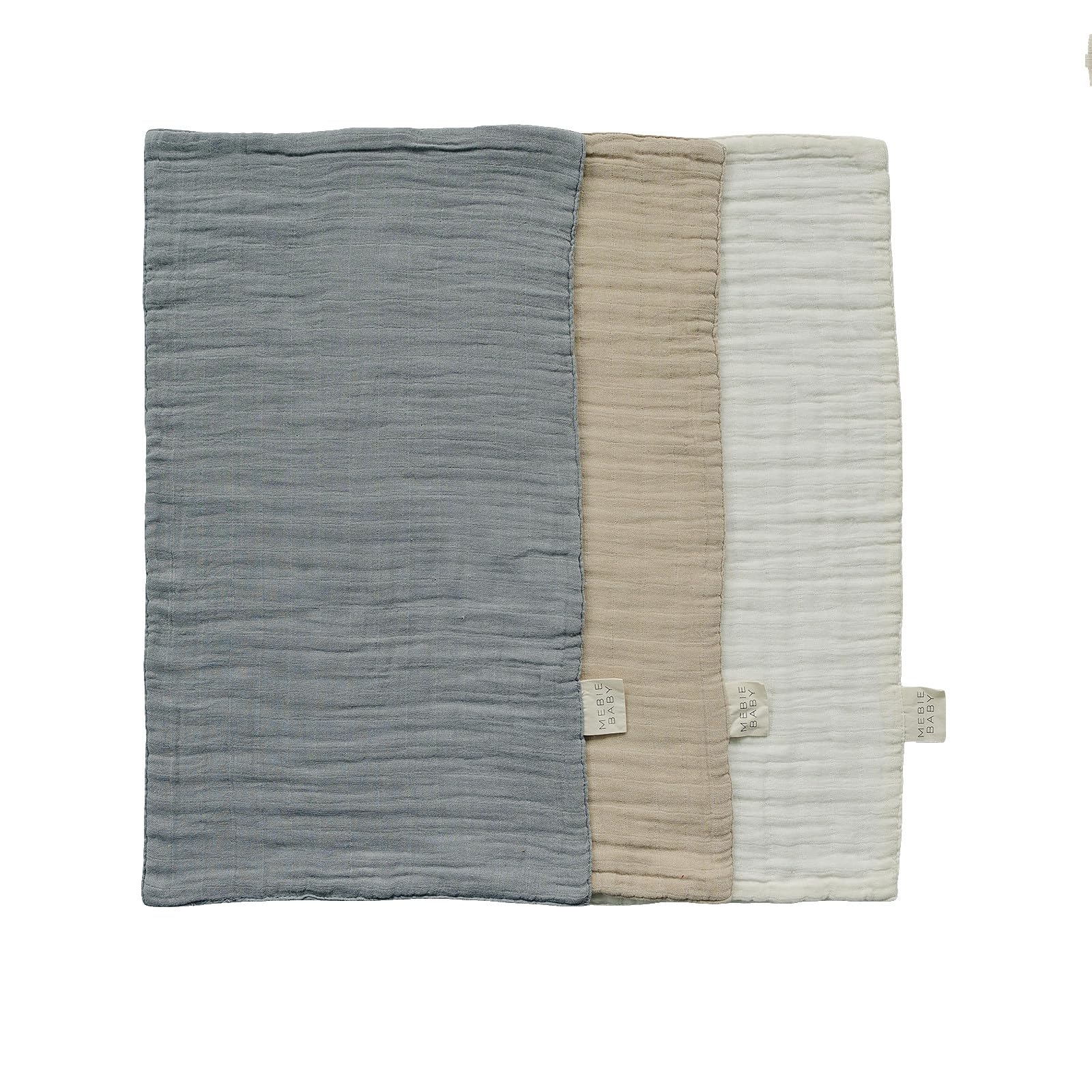 Mebie Baby burp cloths in dusty blue print protect baby outfits from spit-up.