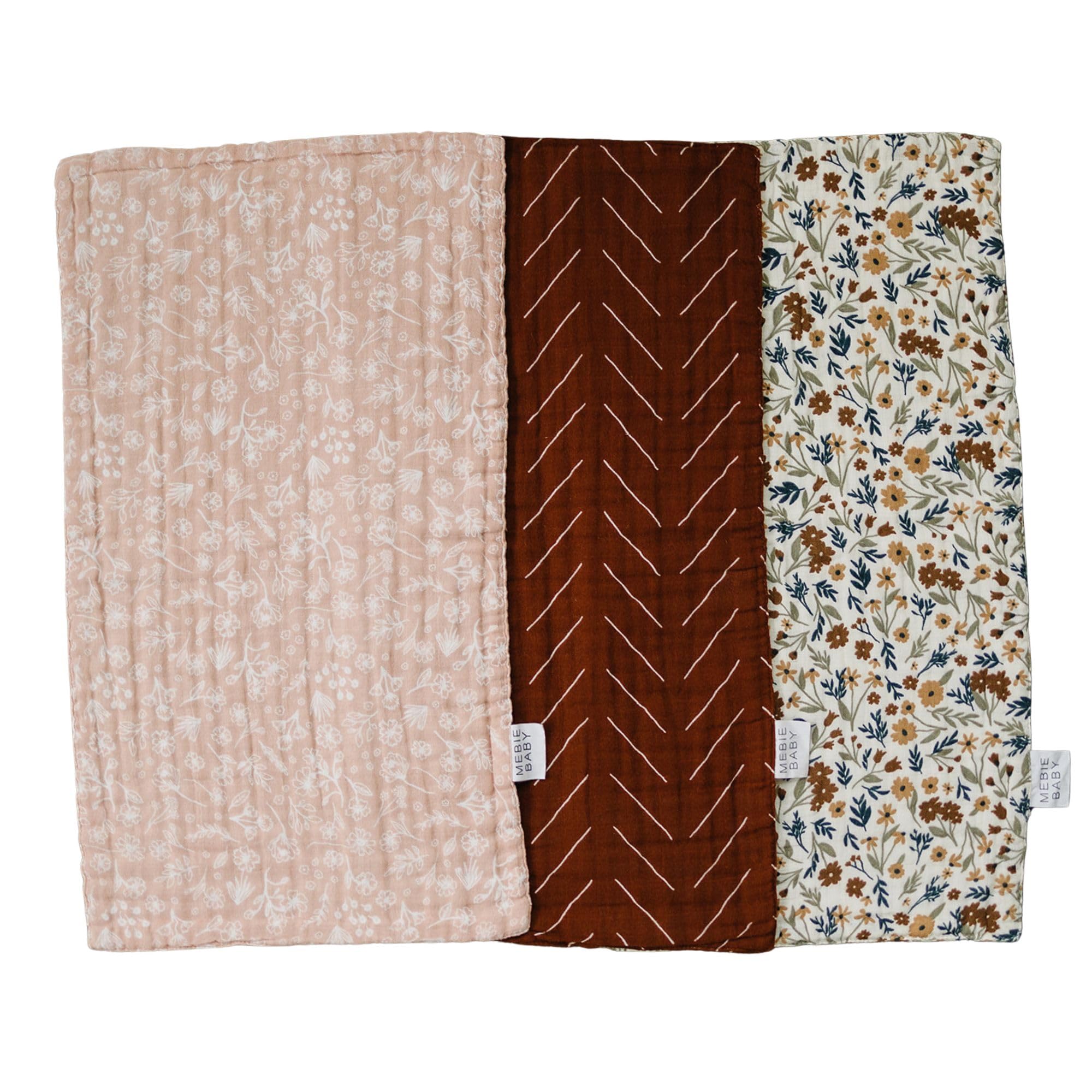 Mebie Baby floral-print burp cloths in 3-pack protect outfits from spit-up