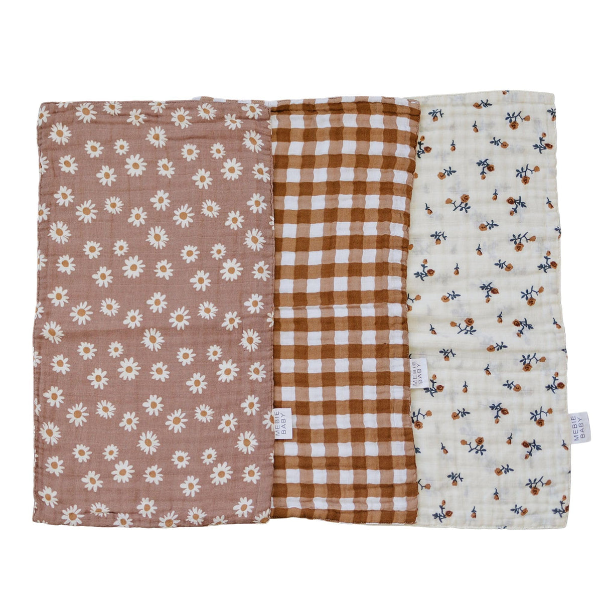 Mebie Baby burp cloths in a modern print protecting outfits from spit-up.
