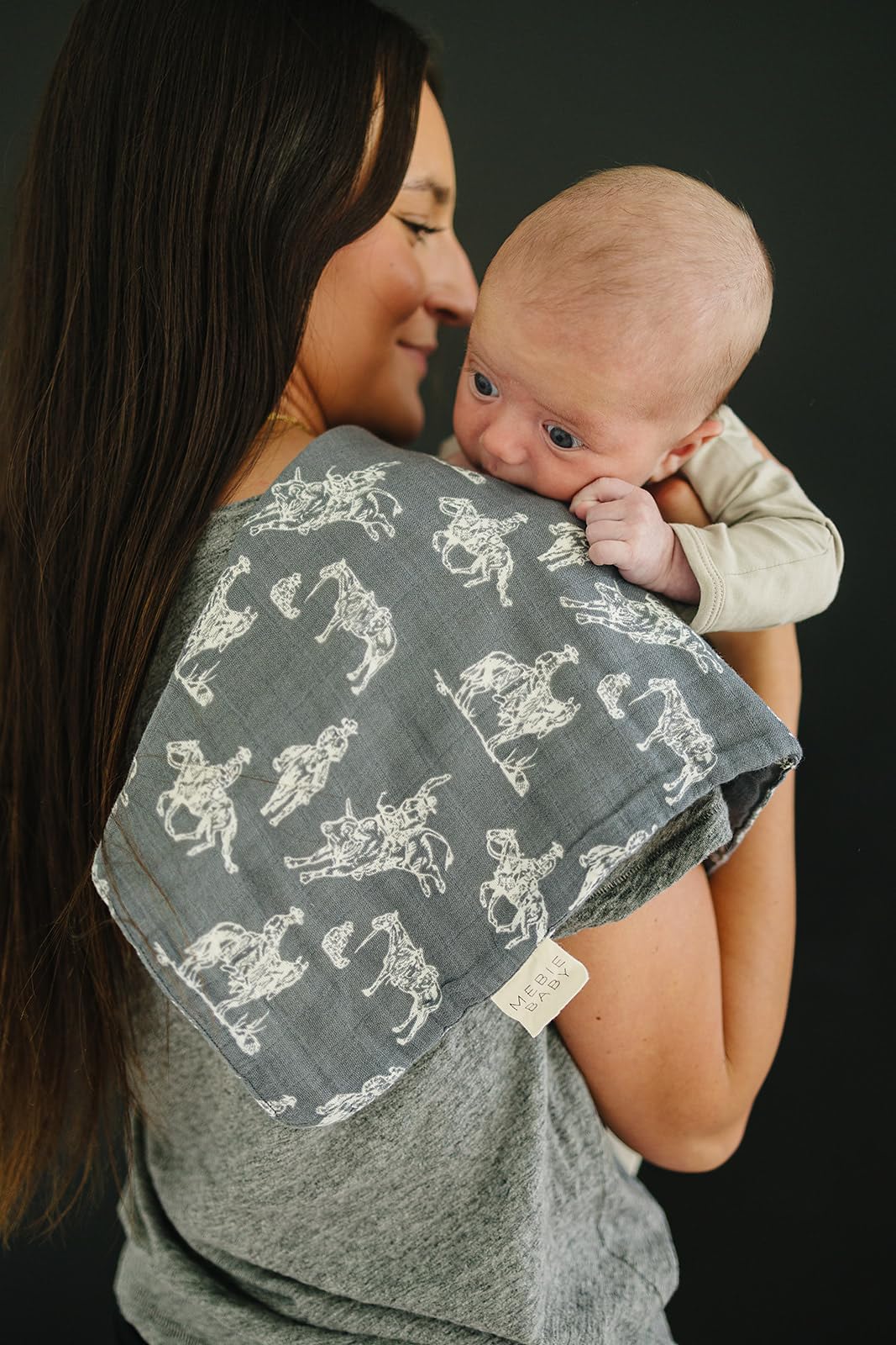 Mebie Baby burp cloths, outlaw cowboy design, ideal for quick diaper bag toss-and-use.