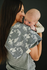Mebie Baby burp cloths, outlaw cowboy design, ideal for quick diaper bag toss-and-use.