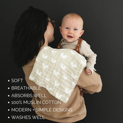 Mebie Baby burp cloths catch spit-up and drool during feedings