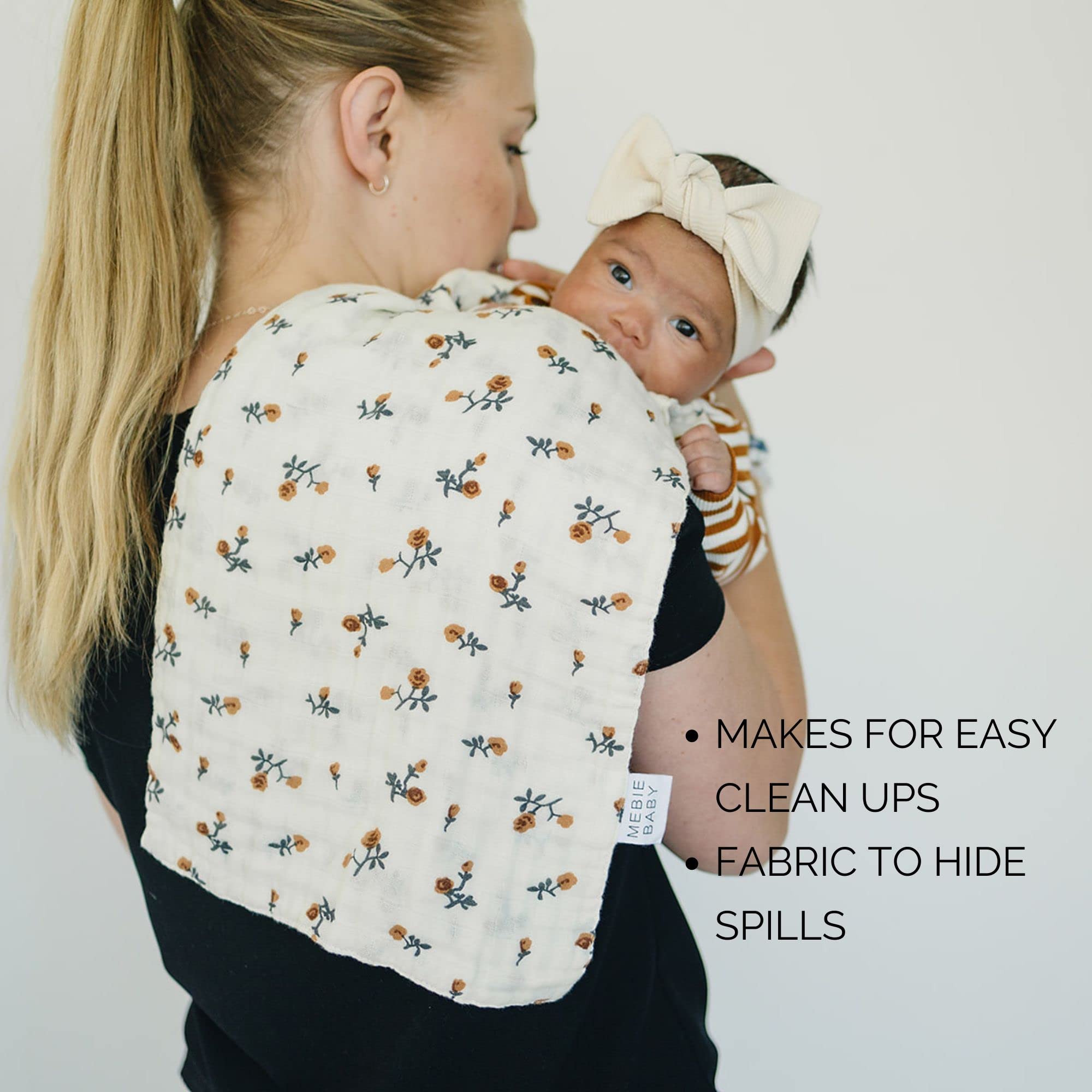 Mebie Baby burp cloths easy-to-wash care in cold water for busy days.