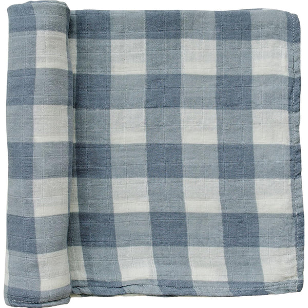 Mebie Baby Dusty Blue Gingham Swaddle soft breathable muslin