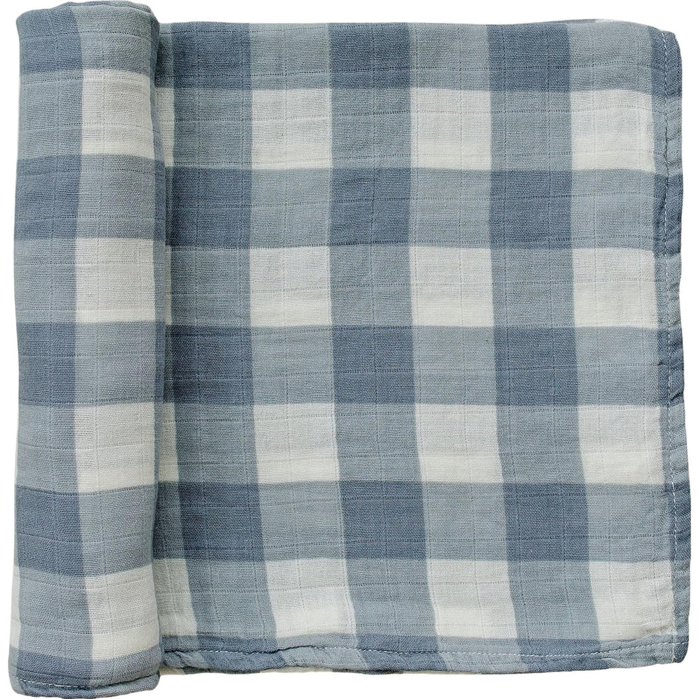 Mebie Baby Dusty Blue Gingham Swaddle soft breathable muslin