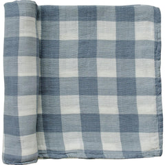 Mebie Baby Dusty Blue Gingham Swaddle soft breathable muslin