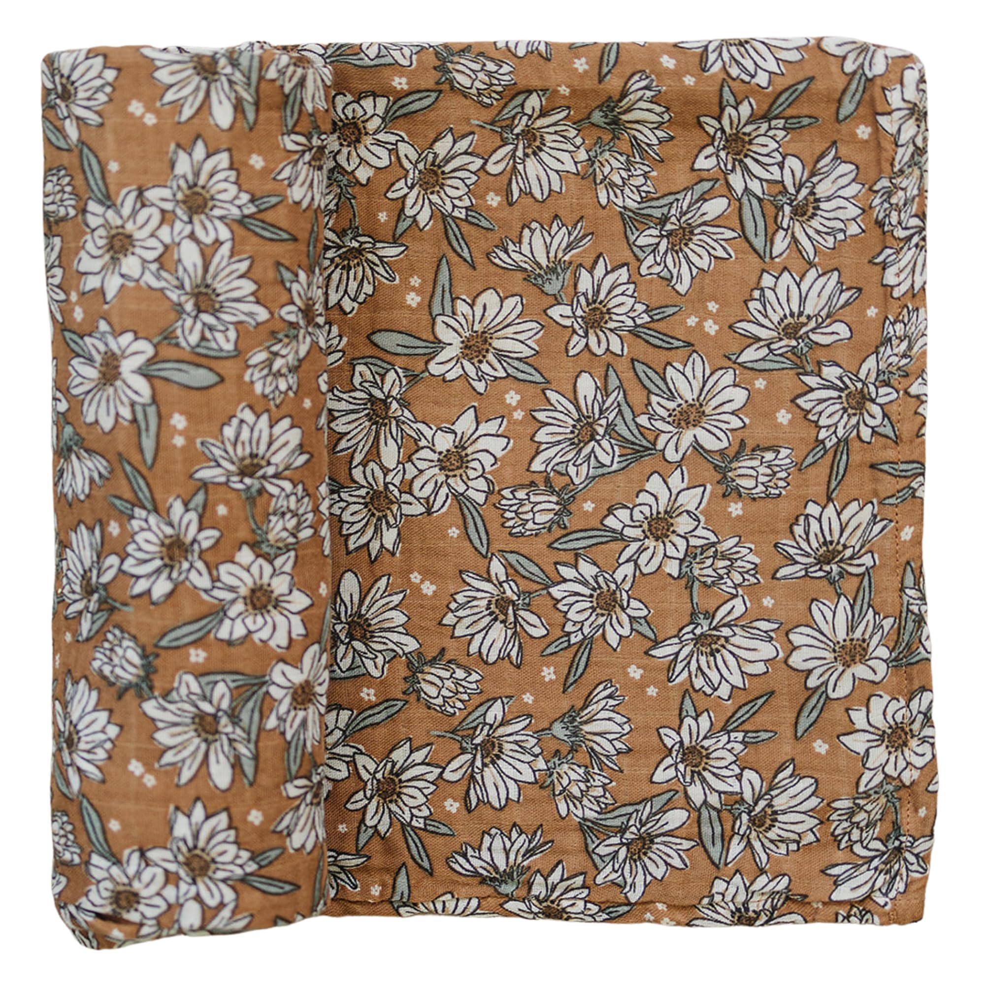 Mebie Baby Magnolia Muslin Swaddle blanket laid flat, soft and breathable.