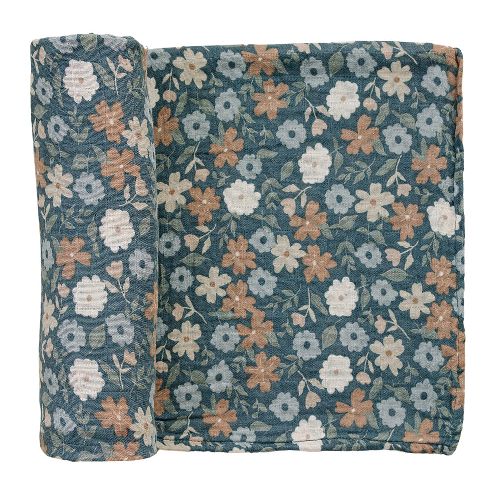 Mebie Baby Midnight Floral Swaddle soft muslin for secure newborn wrapping