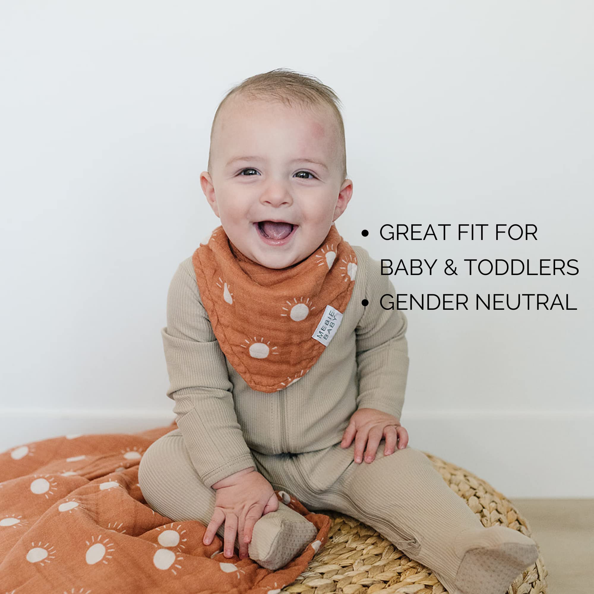 Mebie Baby Muslin Bibs lightweight-soft feel for all-day comfort.