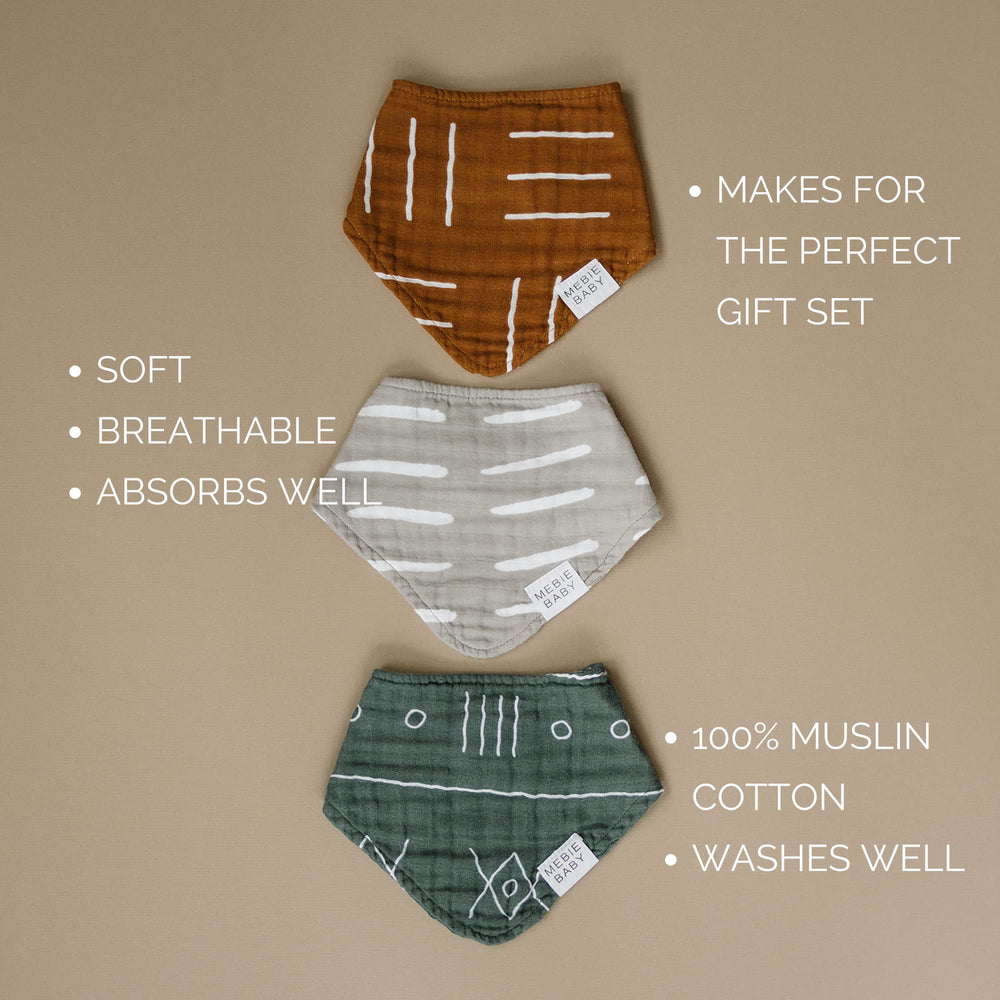 Mebie Baby muslin bib prints pack 2, stylish bandana design for versatile outfits.