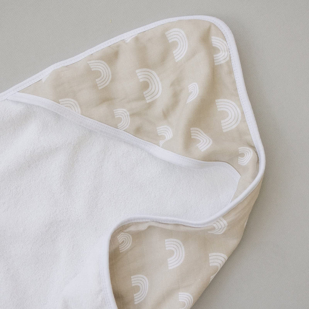 Mebie Baby hooded towel with designer pattern adds color to bath time