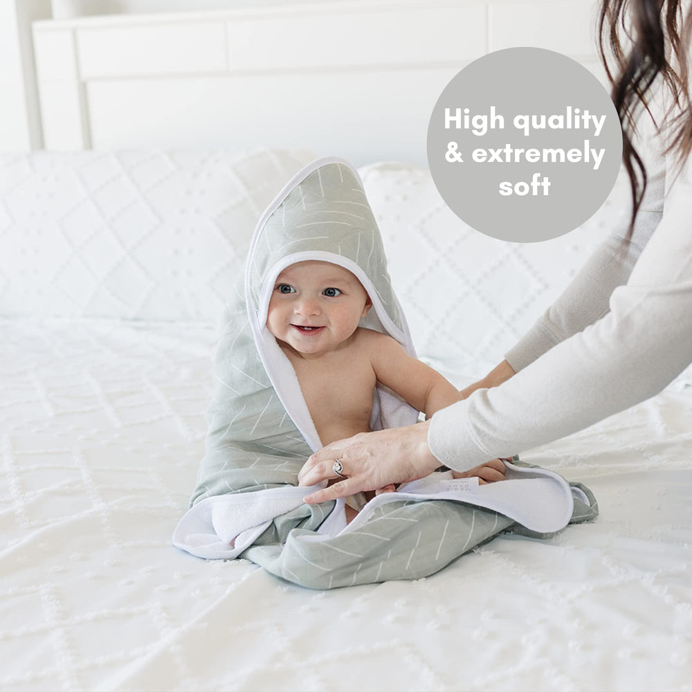 Mebie Baby Hooded towel design provides secure wrap after bath