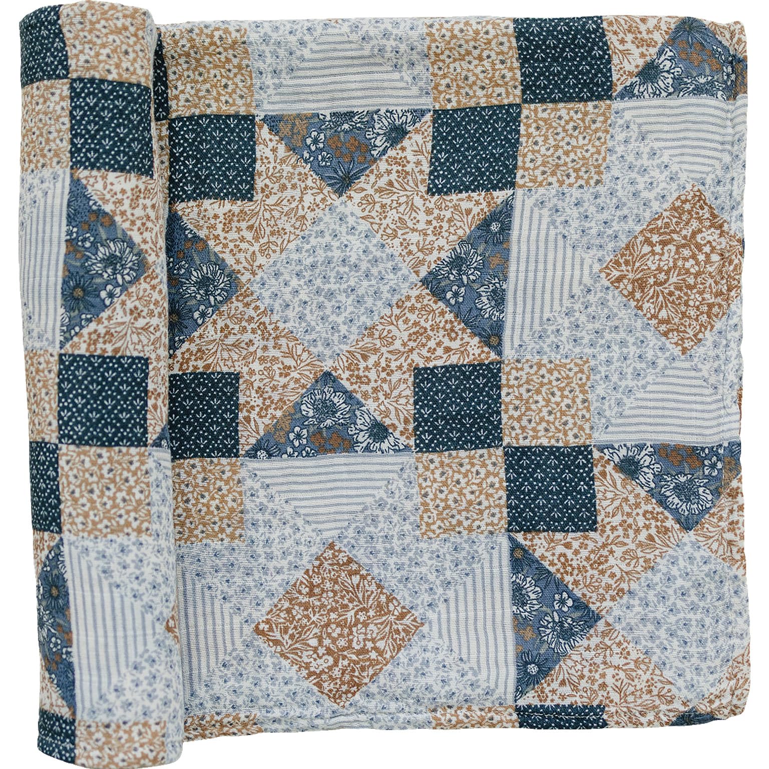 Mebie Baby Patchwork Swaddle closeup of soft muslin texture for gentle swaddling