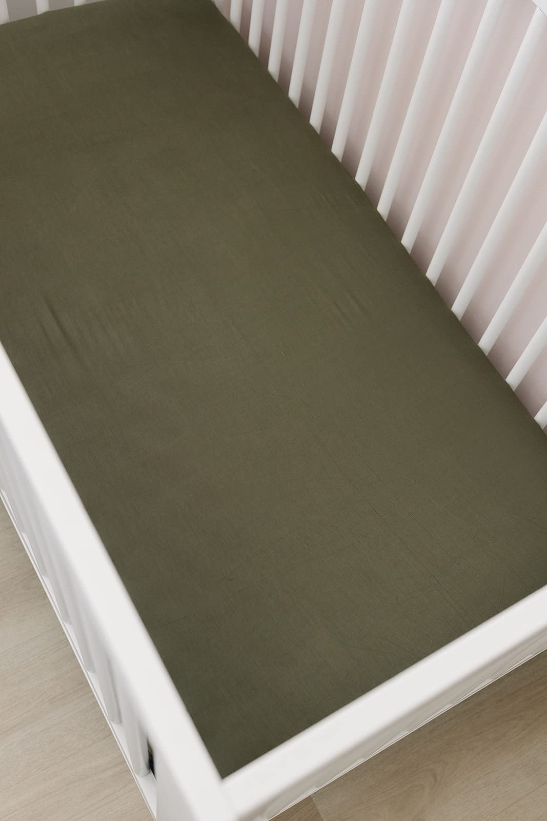 Care-ready olive sheet from Mebie Baby, easy wash and quick dry.