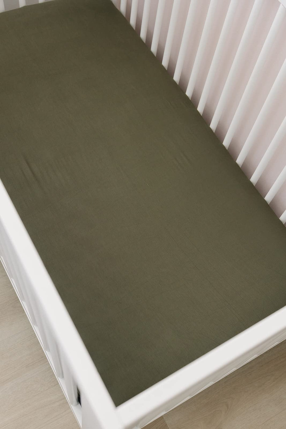 Care-ready olive sheet from Mebie Baby, easy wash and quick dry.