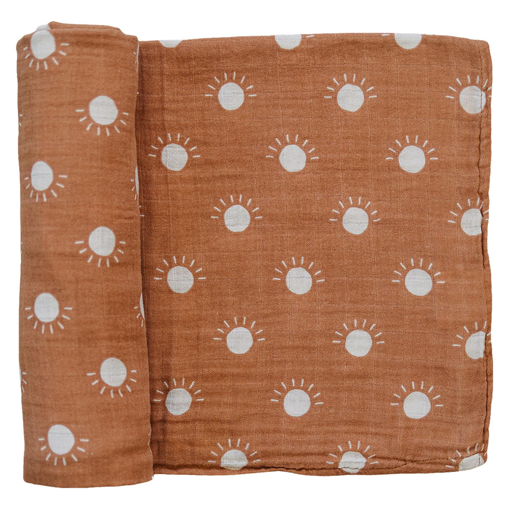 Mebie Baby Sunshine swaddle in soft fabric for newborn comfort.