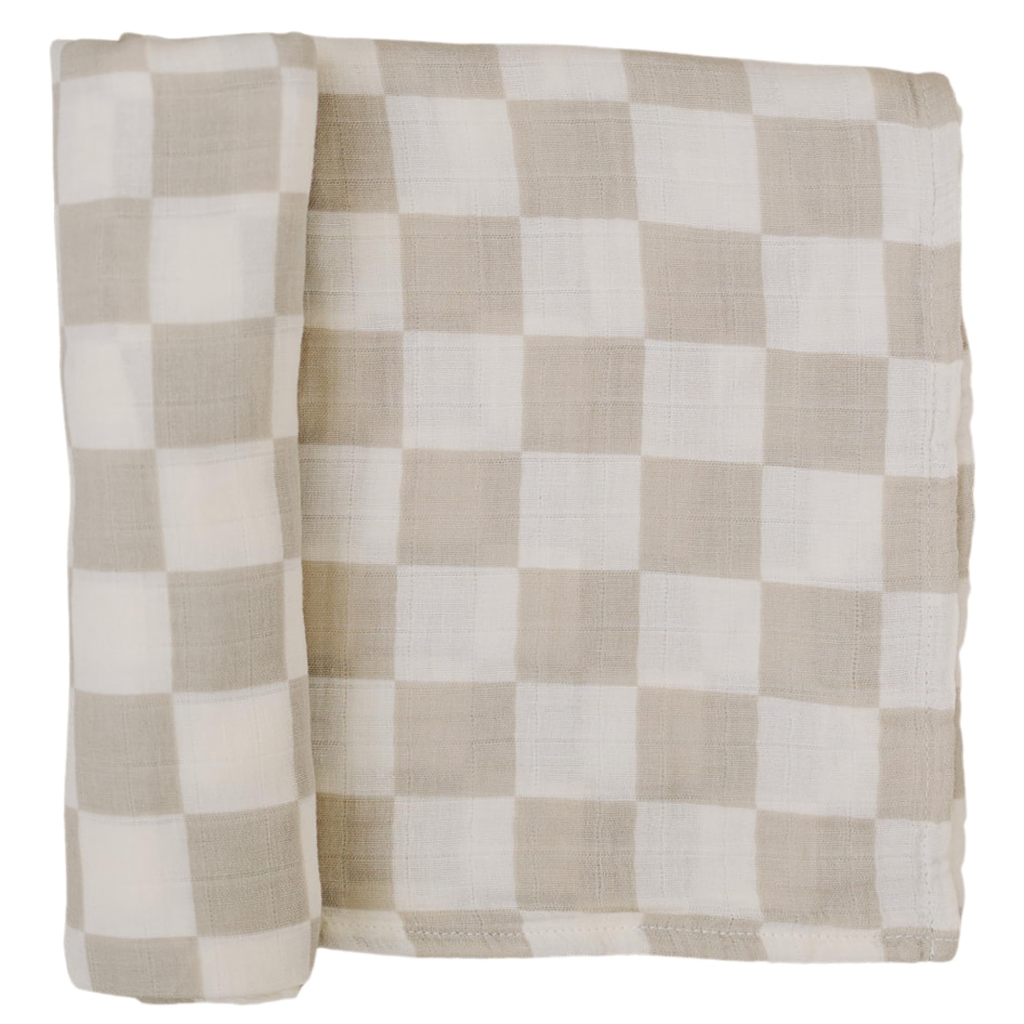 Mebie Baby taupe checkered swaddle close-up of soft muslin fabric for breathable comfort