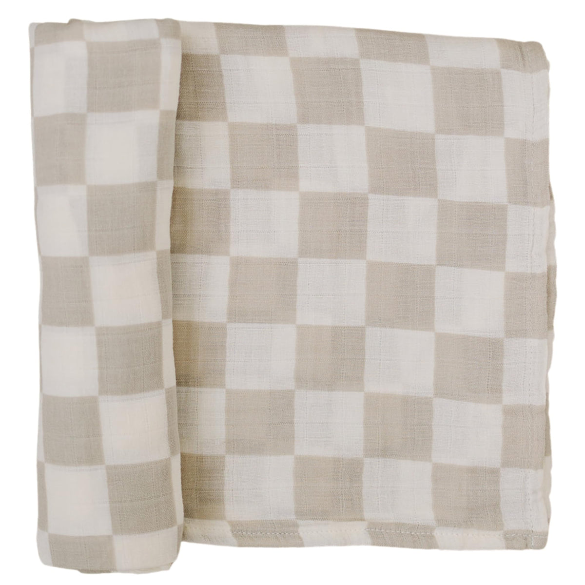 Mebie Baby taupe checkered swaddle close-up of soft muslin fabric for breathable comfort