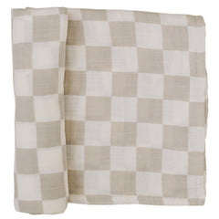 Mebie Baby taupe checkered swaddle close-up of soft muslin fabric for breathable comfort