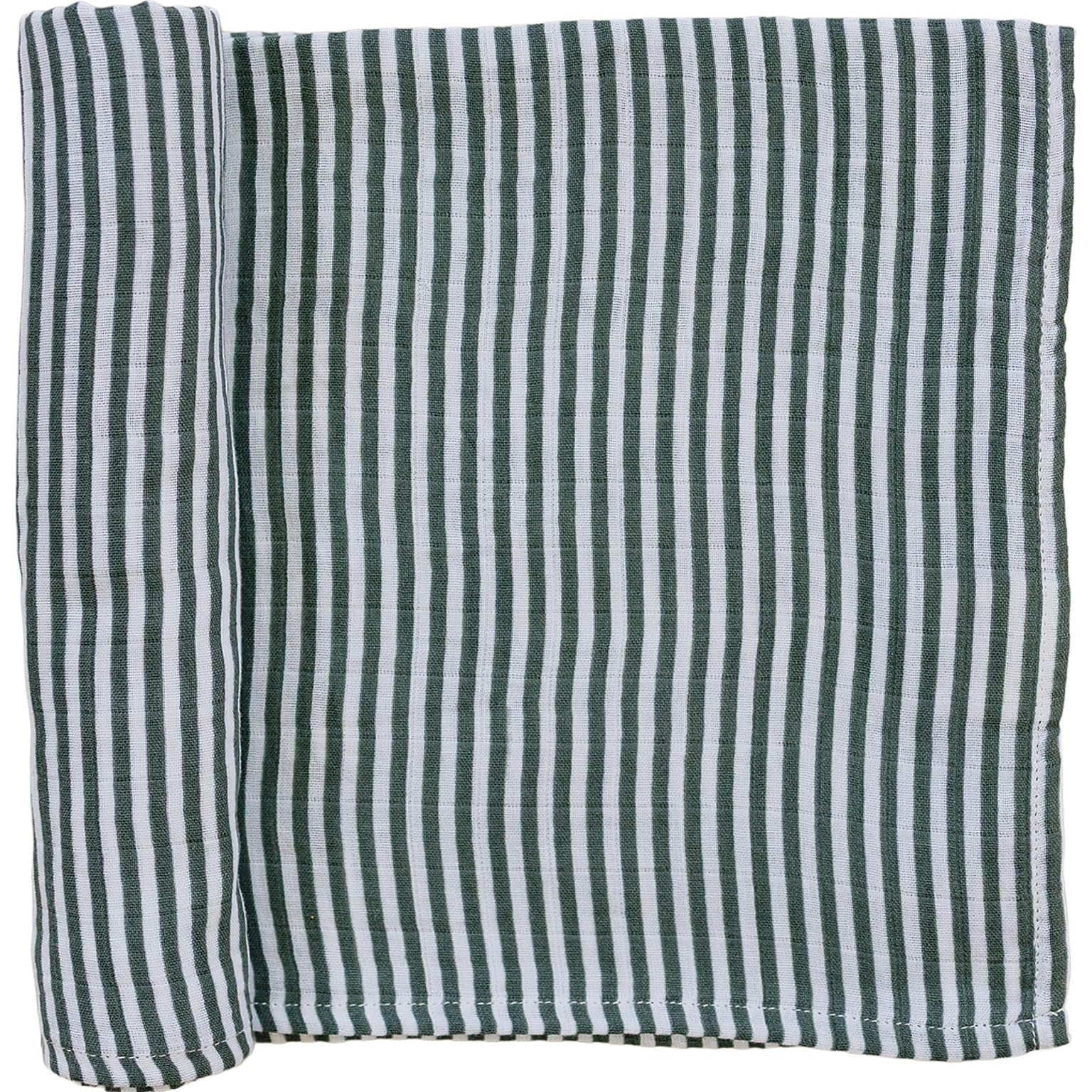 Mebie Baby Vintage Green Stripes swaddle close-up shows soft muslin texture for peaceful naps.