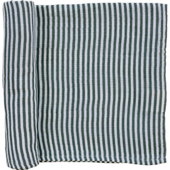 Mebie Baby Vintage Green Stripes swaddle close-up shows soft muslin texture for peaceful naps.