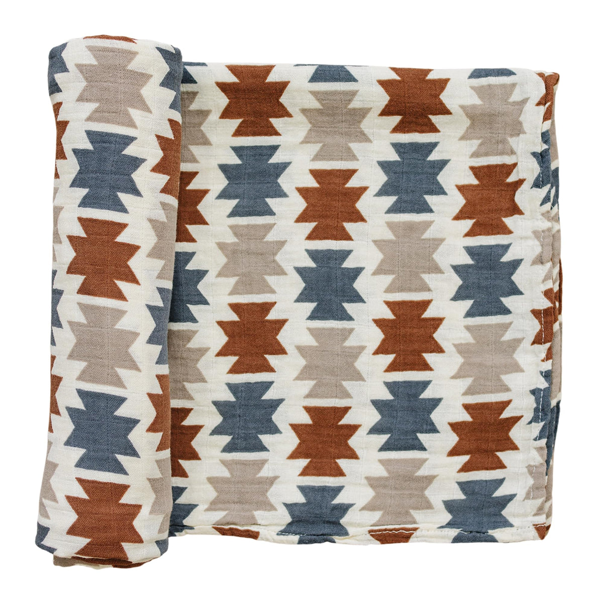 Mebie Baby Western Aztec Muslin Swaddle front view, generous 47x47 inches for snug wrapping