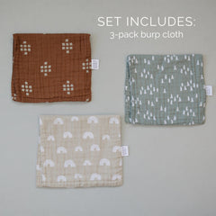 Mebie Baby Woods print burp cloth spread on changing table for mess control