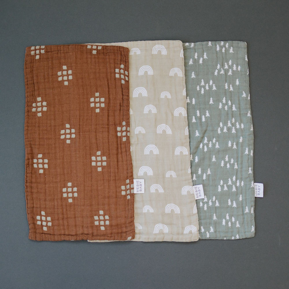 Mebie Baby Woods print burp cloth pack showcases versatility and style