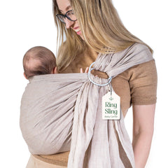 Mebien Ring Sling Sand setup demonstrates easy on-the-go newborn comfort