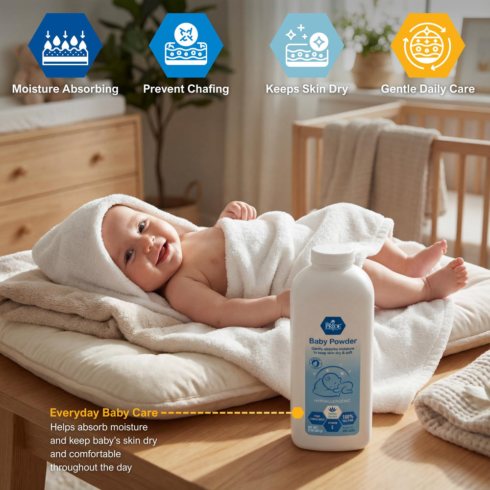 MED PRIDE packaging highlights talc-free cornstarch and vitamin E