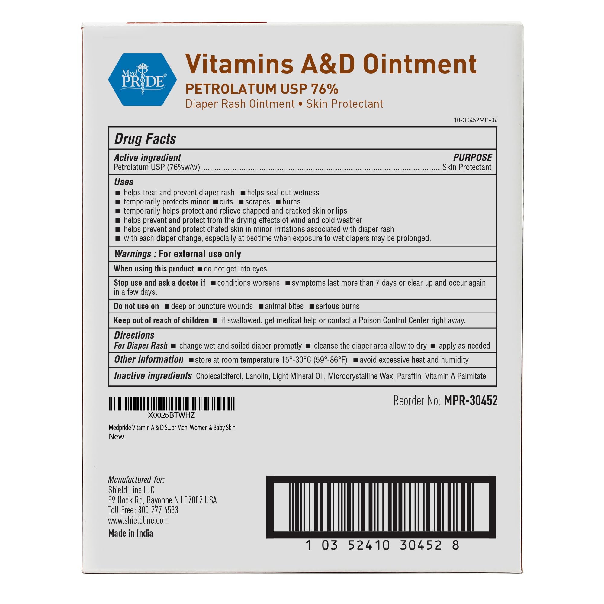 MED PRIDE vitamins A&D ointment packets suitable for diaper rash care.