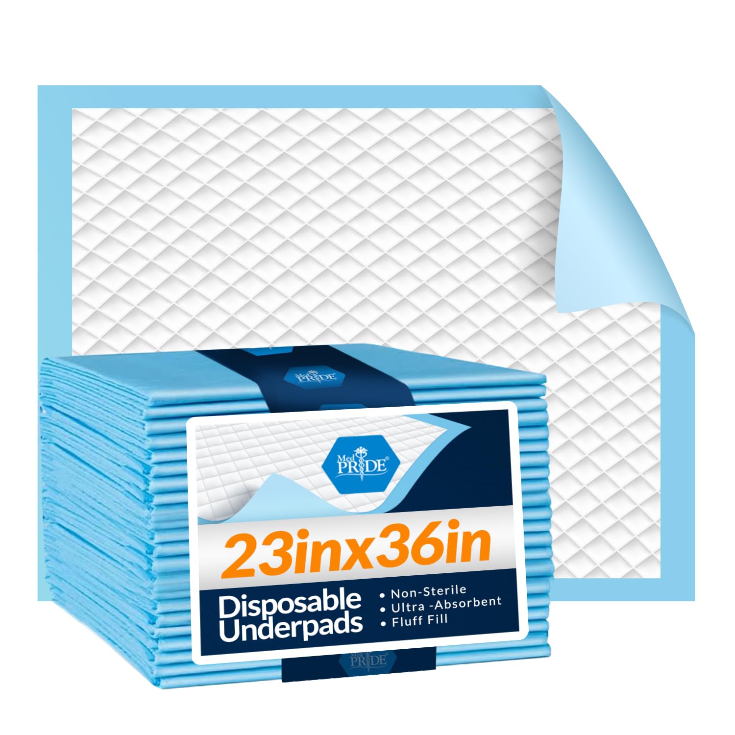 MED PRIDE disposable underpads 23x36 bed cover provide ultra-absorbent overnight protection.