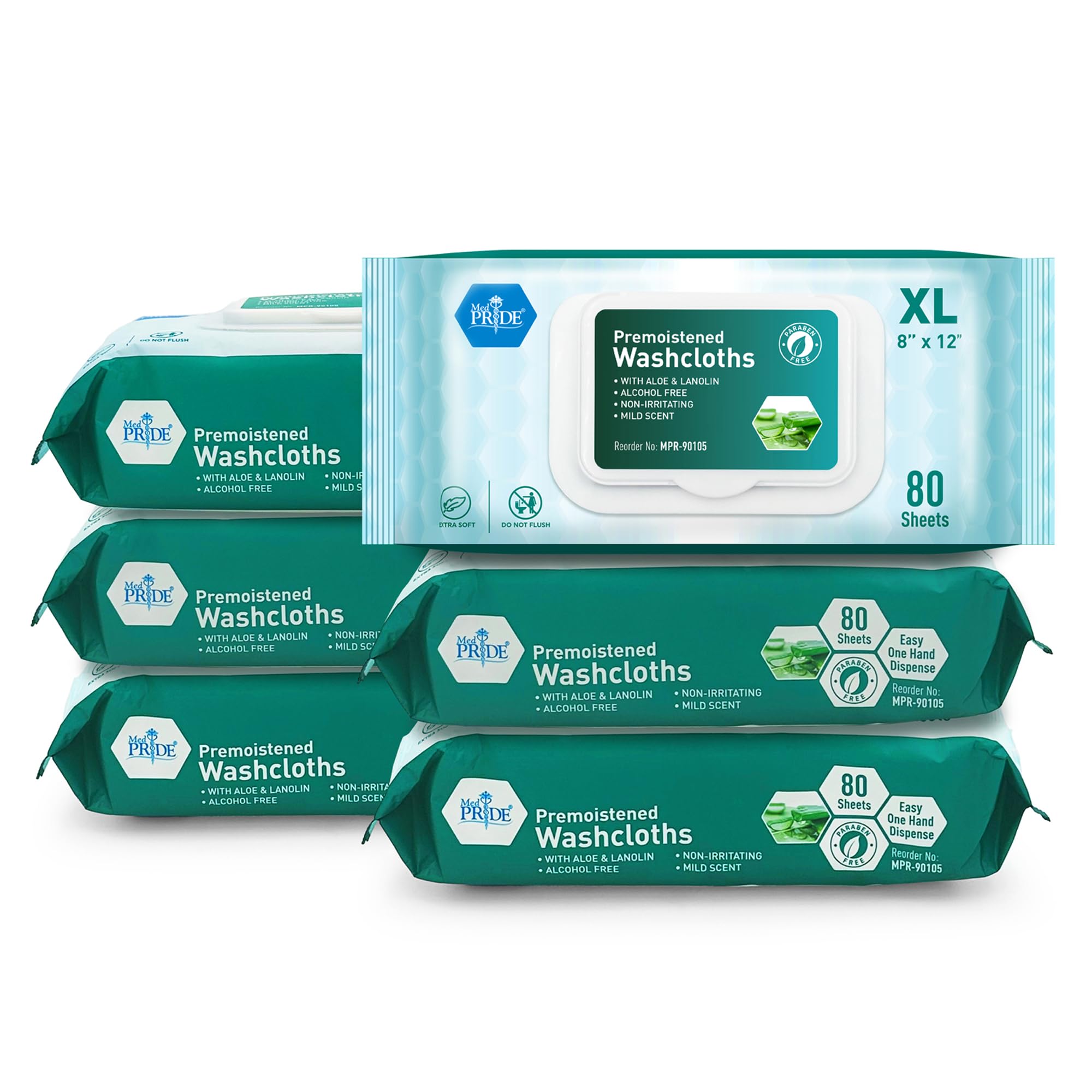 MED PRIDE Extra Soft XL premoistened washcloths, soft and gentle for sensitive skin.