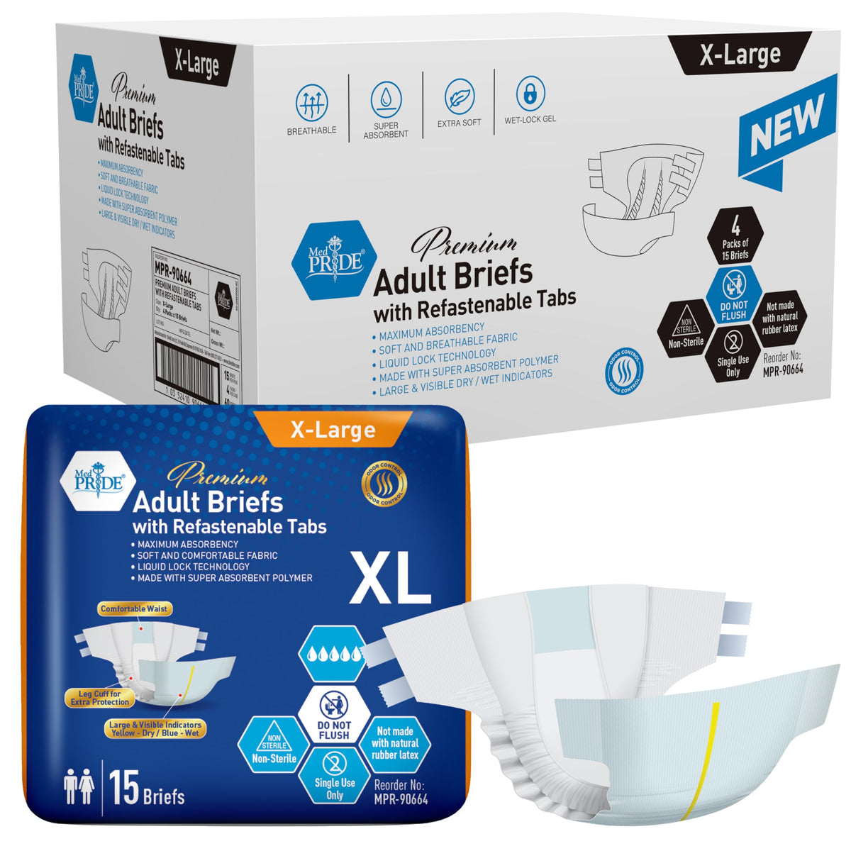 MED PRIDE maximum absorbency adult diaper with refastenable tabs for a secure fit