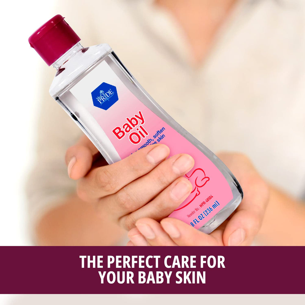MED PRIDE Pure Baby Oil pour shot captures easy application for quick moisture.