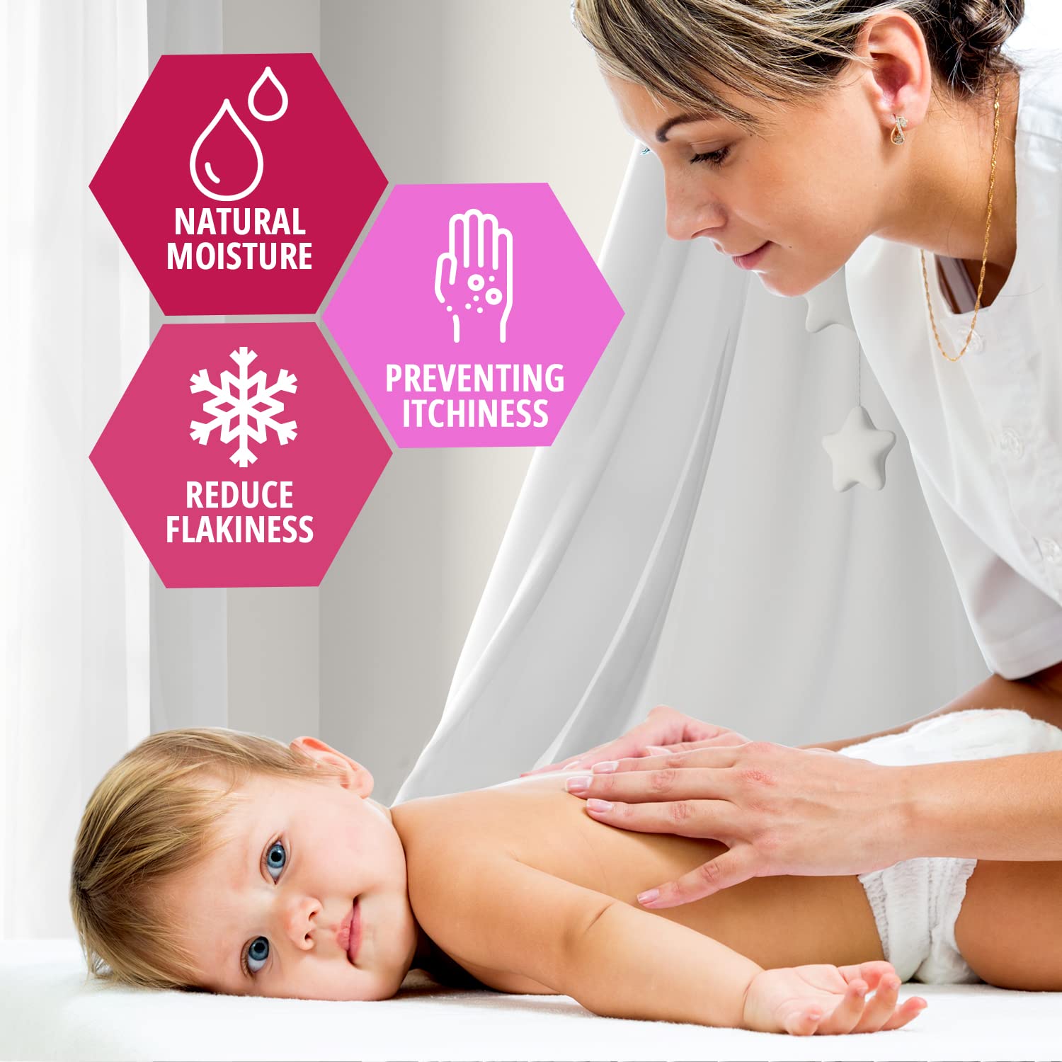 MED PRIDE Pure Baby Oil skin-application scene highlights smooth, touchable baby skin.