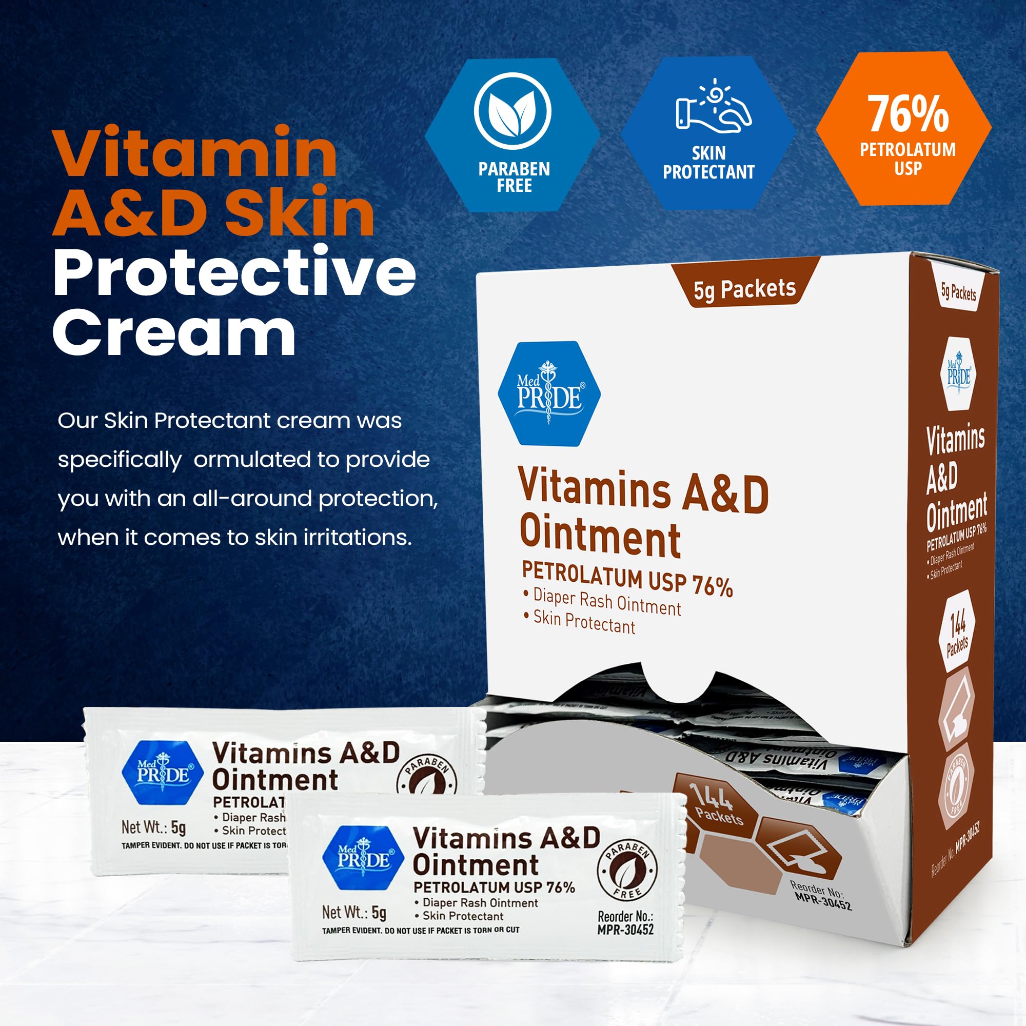 MED PRIDE vitamins A&D ointment packets back view for on-the-go skin care.