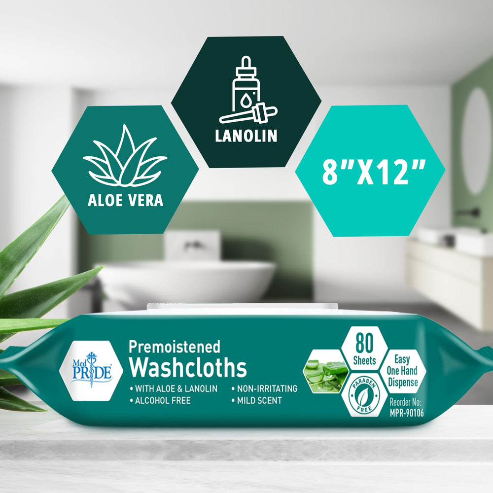 Disposable convenience for quick cleanup with MED PRIDE premoistened washcloths